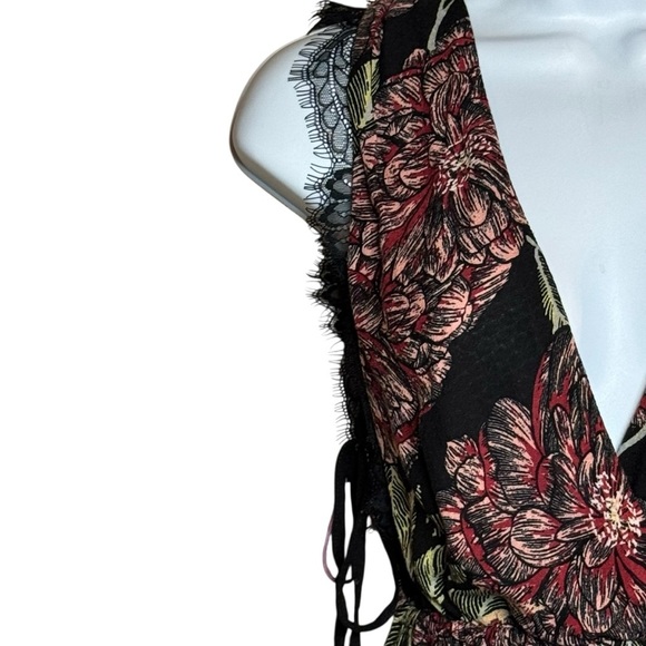 Free People Marnie Floral Plunge Tie Side Swing Mini Dress Black/Plum Sz XS - Picture 5 of 11